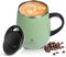 Ideus 16 oz Insulated Coffee Mug with Handle and Lid, Double Wall Stainless Steel Vacuum Insulated Tumbler Cup, Travel Coffee Cup Thermal Cup for Home Office (Green)