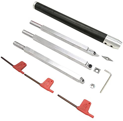 Drechseleisen, Drehmaschinen Drechselwerkzeuge Drehmeißel Mit Wendeplatten Hartmetall Diamantform/Runde/Vierkantschneider Austauschbare Aluminiumgriffe Für Profis Handwerksliebhaber,Schwarz
