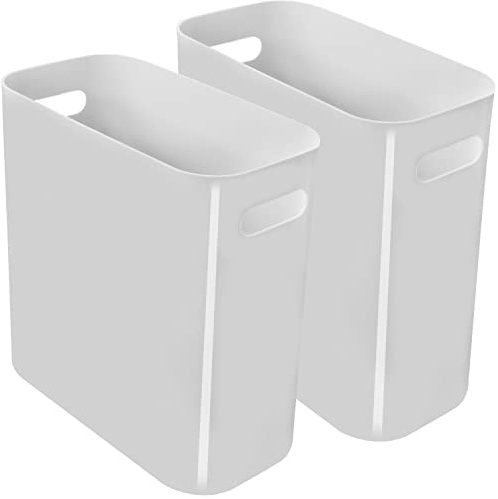 Youngever Paquete de 2 cubos de basura delgados de 10 litros, contenedores de basura de plástico reutilizables, con asas para oficina en casa, sala de estar, sala de estudio, cocina, baño (gris)