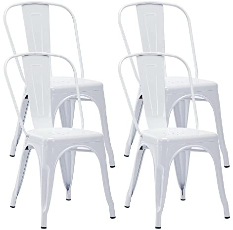 Duhome Bistrostühle Metallstuhl 4er Set aus Eisen Esszimmerstuhl mit Rückenlehne, Stapelbare Küchenstühle Industriedesign, Weiß
