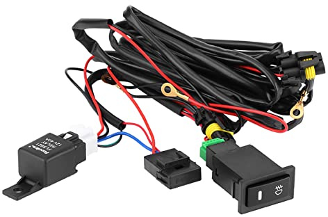 BOROCO Nebelscheinwerfer Schaltkabelbaum, 12V Universal Nebellicht Kabelbaum‌ Komplettset mit Beleuchtetem On/Off Schalter, Relais und Sicherung für H1 H3 H8 H11 Nebellicht