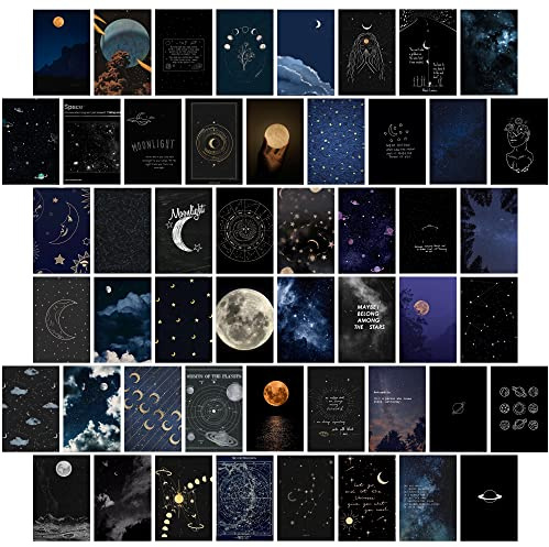 wall67 Wandcollage-Set mit Astronomie-Motiven, ästhetisch, Mond- und Sternenbilder, Fotocollage fürs Wohnheim oder Schlafzimmer, Zimmerdeko in Mondlicht-Design (50 Stück, 10 x 15 cm)