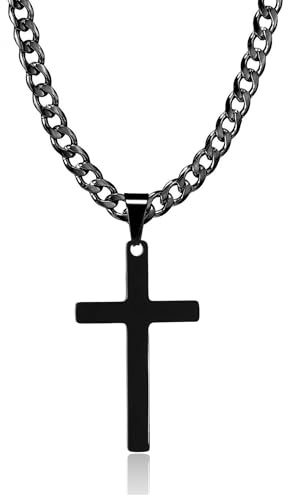 HSWYFCJY Kreuz kette Herren Kreuzkette Silber Gold Schwarz Edelstahl umgekehrtem Anhänger mit Kreuz Halskette für Männer Christliches Kreuz Halskette 20/24/28