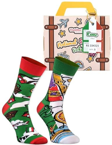 Rainbow Socks – Italienische Socken In Einem Koffer – Für Den Reisenden, Touristen, Italienliebhaber - 1 Paar In Den Farben Der Italienischen Flagge -Größe 36-40
