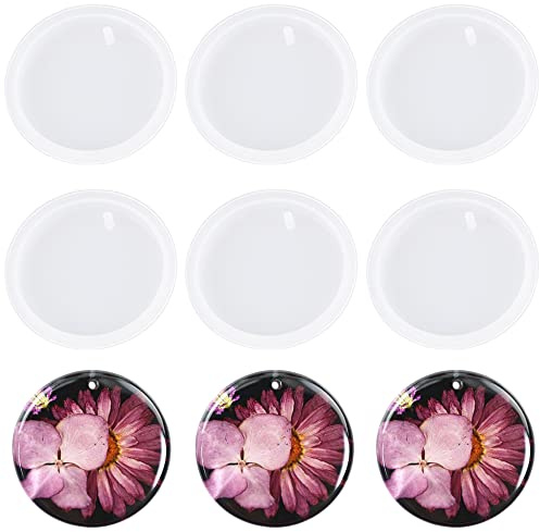 Weenkeey 6 Stück Runde Schlüsselanhänger Silikonform Kreis Epoxidharz Formen Runde Form Gießformen Schmuck Gussform für DIY Handwerk Anhänger Halskette