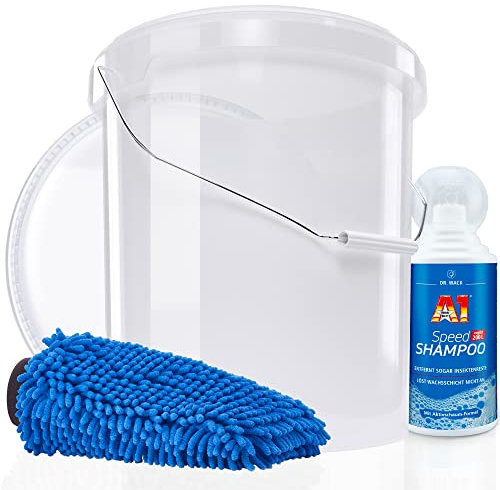Autowäsche Set - Dr. Wack A1 Speed Shampoo - Autoshampoo - 500 ml - Detailmate: Wascheimer mit Deckel, Chenille Waschhandschuh - Autoreinigungsset Aussen