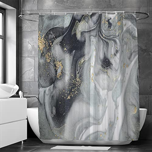 18meng Art Marmor grau Schwarz Duschvorhang 160x200cm Crack Ink Textur Bad Vorhang Polyester Stoff Waschbar Blickdicht Bad Vorhang mit Haken für Badezimmer