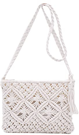 TeeYee Strandtasche Damen kleine Umhängetasche Exotisch geflochtene Retro Handtasche mit Quaste für Freizeit Urlaub