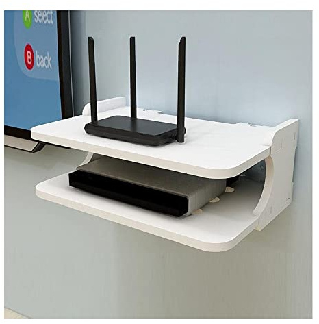 FUBESK WiFi Router Storage Box Floating Shelves TV Set-Top Rack, Wall-Mounted Cable Management Storage Shelf for Wall Decoration (White)-30cm semicircle