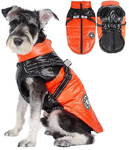 Grantop Winter Jacket Vest for Dogs, Waterproof Padded Pet Clothes With D-ring Chest Strap, Reflective Adjustable Puppy Coat, Warm Vest With Harness for Small Medium Dogs