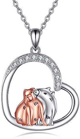 HUKKUN Silver 925 Katt/Elefant/Narwal/Kanin/Gris/Hund/Björnhalsband Halsband Kvinnor Smycke Gåvor för Kvinnor, 20 mm x 20 mm, Sterlingsilver, okänd