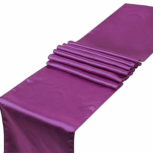 SHTGOI Lot de 5 chemins de table rectangulaires en satin - 30 x 275 cm - Couleur unie - Chemin de table en soie douce - Pour mariage, remise de diplôme, fiançailles, décoration - Fuchsia