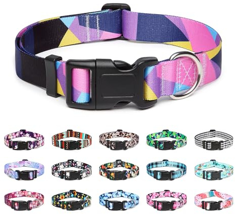 Mercano Collare per Cani, Morbido Regolabile Leggero Comfort Collari per Cani, Gatti, Cuccioli di Taglia Piccola Media Grande (M, Geometria Viola)