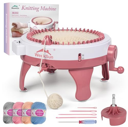 WEEKSUN Strickmaschine 48 Nadeln, Strickwebstuhl mit Adapter und Reihenzähler, Häkelmaschine für Mütze und Schal, intelligenter Webstuhl, runder Strickwebstuhl für jedermann