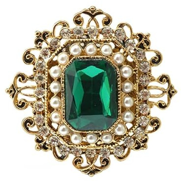 Spilla con strass antichi Tono oro, vintage, barocco, rettangolo, cristallo, perla, stile vittoriano, spille da bavero, elegante, ornamento per feste di Natale