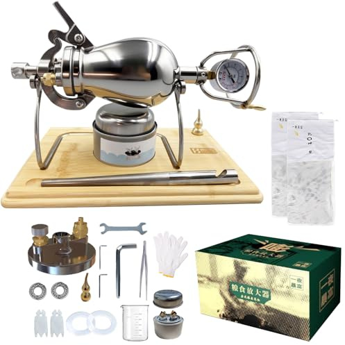 jvsufuik 230ml Chinesische Popcorn Maker, 304 Edelstahl Popcorn Maschine mit Holzbrett Basis, Dual-Druckventil Popcorn Maschine, Heißluft-Popper Popcorn für Party