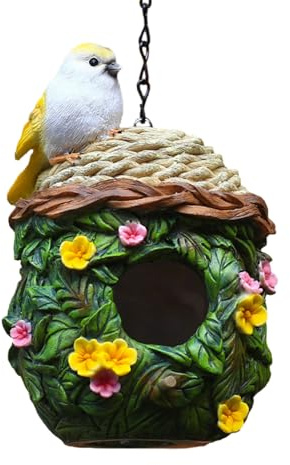 Firulab Vogelhäuser für draußen | Buntes wetterfestes Vogelnest aus Kunstharz | Dekoratives Vogelhaus aus für den Garten, dekoratives Vogelhaus für Haustiere im Used-Look, Nistkasten
