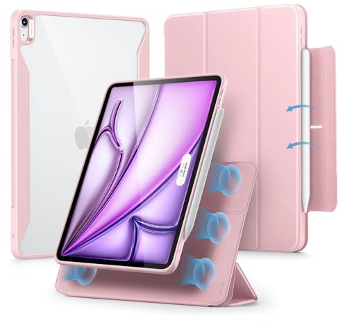 ESR für iPad Air 13 Zoll Hülle M4/M3/M2 (2026/2025/2024), Rosa | Abnehmbare Magnetische Abdeckung, Vertikaler Ständer, mit Stiftladen und -aufbewahrung, Rebound 360 Serie