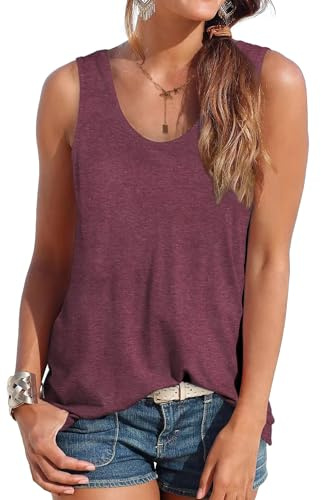 DUOEASE tanktopp damer sommar ärmlösa toppar sommarmode scoop urringning skjorta damer, Rött vin, XL