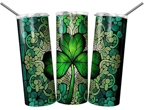 St. Patrick's Day Clover Tumbler Sublimation Wrap - Ready to Press Sublimation Transfer - 20 oz Straight Tumbler, Green Celtic Tumbler Wrap