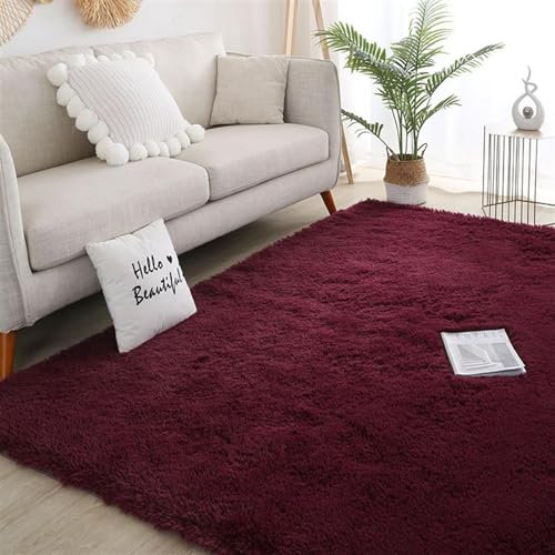 Guetto Hochflor Teppich Modern Flauschig Weich Groß für Wohnzimmer Deko Schlafzimmer Flur Läufer Outdoor Carpet Langflor Fellteppich Kunstfell Shaggy Einfarbig Bettvorleger,Rot,80x200cm