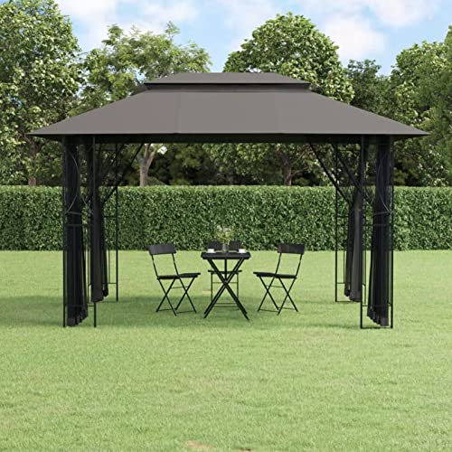 Cenador con Paredes, CIADAZ Carpas para Exteriores, Pergolas De Jardin, Toldo Exterior, Pergola Jardin Exterior, Pergolas para Terraza, Acero Gris Antracita 400x300x270 cm