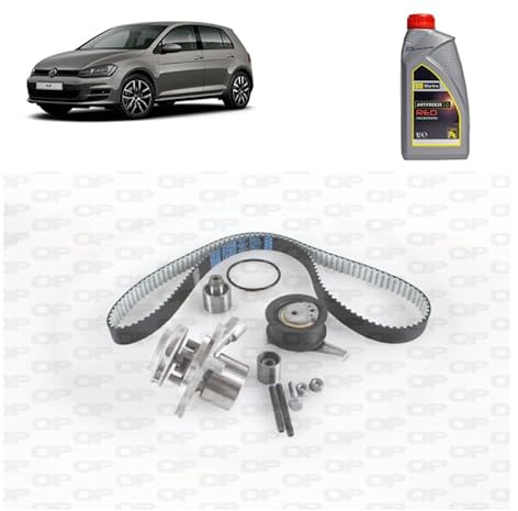 OP Kit distribuzione per Volkswagen Golf 7 VII 1.6 TDI 2.0 TDI gasolio 2012+ con cinghia dentata, tenditore, pompa acqua e 4 litri antigelo