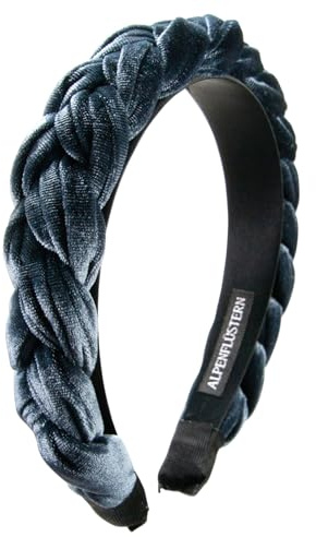 Alpenflüstern Trachten-Haarreif Samt Flechtoptik - Damen Haarschmuck rutschfest, Haarband geflochten fürs Dirndl (in traditionellen Farben) ADV132 (grau-blau)