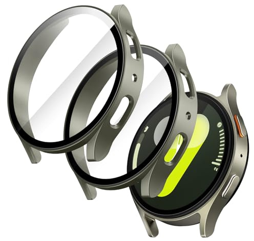 JETech Fodral med Skärmskydd för Samsung Galaxy Watch 7 44mm, Övergripande Skyddskåpa, Inbyggd Härdat Glasfilm Hög Känslighet, 2 Pack (Grön)