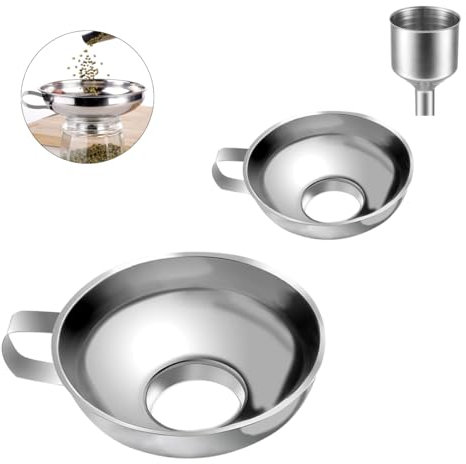 VicBou 3 Pezzi Imbuto per Marmellata Conserve Kit, Imbuto Grande Acciaio Inox, con Manico, Impilabile Cucina Imbuto, per Marmellate, Fagioli, Polveri, Oli, il Trasporto di Liquidi