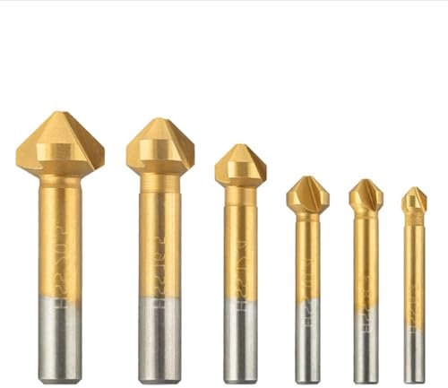 Kegelsenker Satz, 6 Stück Senker Metall, Kegelsenker Satz Senker Set, Kegelsenker Set, Kegelsenker Bohrer, für Edelstahl Gusseisen Aluminium Kupfer Kunststoff, Gold