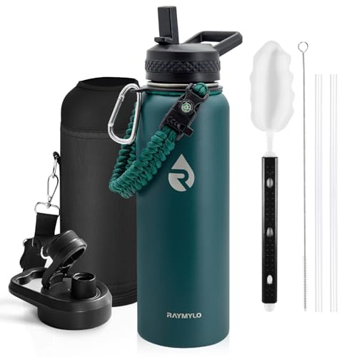 RAYMYLO 1.2L Insulated Water Bottle, Triple Wall Vacuum Stainless Steel | Leak Proof Metal Water Flask Jug with Straw & Spout Lids for Sports and Travel, BPA-Free,Cold for 36 Hrs, Hot for 18 Hrs