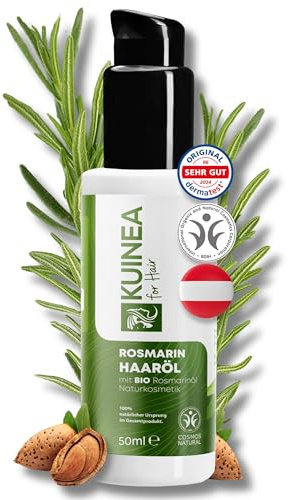 KUINEA® Ekologisk rosmarinolja för hår 50 ml – 100 % naturlig ren och dermatologiskt testad – parabenfri, alkoholfri, silikonfri – främjar hårväxt och glans – Rosemary Oil för Hair Growth