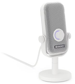 ENDORFY Solum Voice S Onyx White EY1B015 Microphone de Jeu pour PC, Microphone de Podcast, Microphone de Streaming, éclairage RVB, Microphone USB, Plug & Play, Bouton Tap-to-Mute, régulateur de Gain,