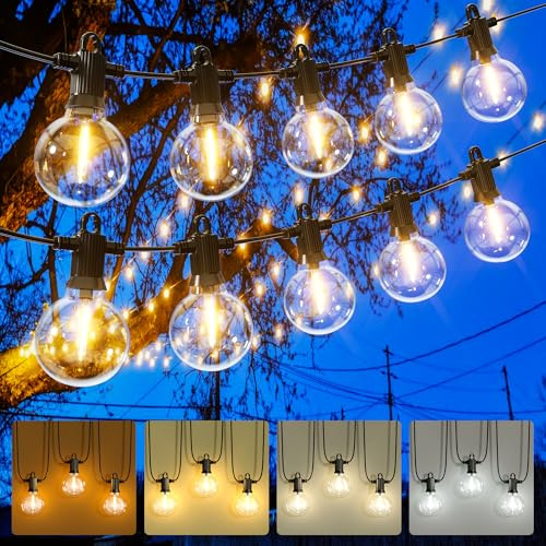 Zuske Cadena de luces de 30 m para exteriores, intensidad regulable, con 30 + 2 bombillas G40, IP65, resistente al agua, para jardín, fiestas, balcón, boda (amarillo cálido, blanco cálido, blanco