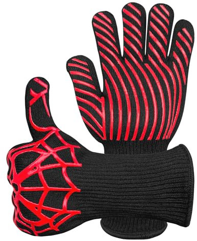 Newding 2 Pcs BBQ Gloves and Oven Gloves, Extreme Heat Resistant to 800C, Non-Slip Silicone Grilling Mitts for Barbecue, Baking