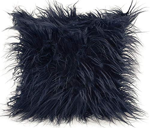 cushion mania Luxury Shaggy Faux Fur Covers or Cushions Large Fluffy Decorative Throw Pillows for Sofa and Bed Super Soft Long Hair Plush Cushions 17x17 or 21x21 (Navy Blue, 21x21 Cover Only)