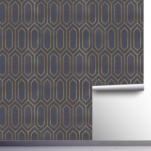 Golden Black Geometric Peel and Stick Wallpaper Waterproof Self Adhesive PVC Furniture Wall Paper for Home Art Deco Removable Wallpaper Roll 45x200 cm