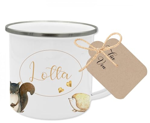 Manufaktur Liebevoll Namenstasse Kinder Kindertasse Personalisiert Emaille Tasse Mädchen Junge Geschenk Waldtiere