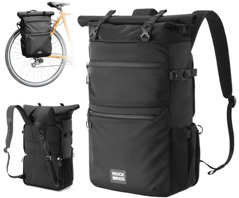 ROCKBROS 3 in 1 Bike Bag 11-16L Bike Pannier Bags, for Bicycle Cargo Rack Saddle Shoulder Laptop Pannier Rack Bag Cycling Accessories Black