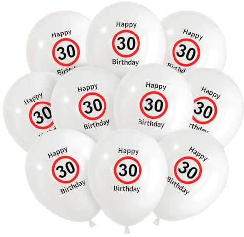 30 Stück Deko 30. Geburtstag Luftballons, 30 Happy Birthday Ballon Rot Weiß, Luftballon 30 Jahre zum Mann Frauen 30 Geburtstagsdeko, Verkehrsschild Geburtstagsfeiern Deko