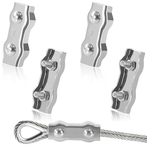 Tunejoy Morsetti per Fune Metalliche M8 Morsetto per Funi Duplex in Acciaio Inox 304 per Funi Metalliche da 8mm Giardino, Cavi, Patio e Vele da Sole 4 Pezzi