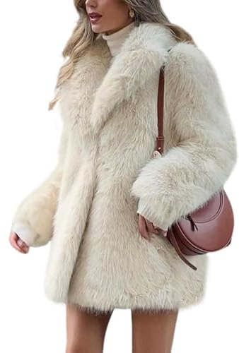 Wyeysyt Womens Faux Fur Coat Fluffy Lapel Furry Jacket Long Sleeve Shaggy Long Coat Winter Warm Coats Outerwear(Apricot-M)