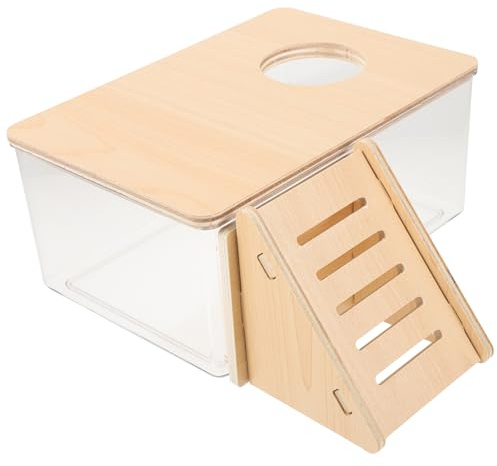 Toyvian Transparenter Hamster Sandbad Container mit Holzleiter Multifunktionale Sand und Toilettenbox für Kleine Haustiere Glatte Kanten Sicher und Pflegeleicht Mittelgroß Teiliges
