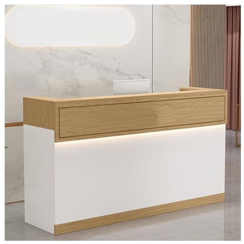 Receptionsskrivbord med låda och skåp, kontorsmottagningsräknare med tangentbordsbricka, butikskassa, snygg reception för företag, 120 cm/47,2 tum