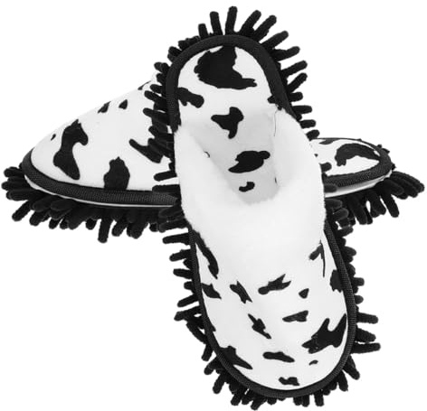 OUNONA Pantuflas Lavables y Absorbentes de Chenilla Estampado de Vaca y Limpieza Eficaz para Limpiar Suelos de Madera y Baldosas Ideales para Hogares Ocupados