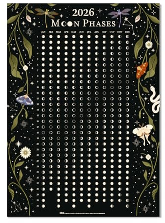 Grupo Erik Moon Calendar 2026 - Astral | 50 x 70 cm - 19.7 x 27.6 inches, Glow In The Dark Moon Phase Calendar 2026, Decorative Wall Poster | Astronomy Gifts, Astrology Gift