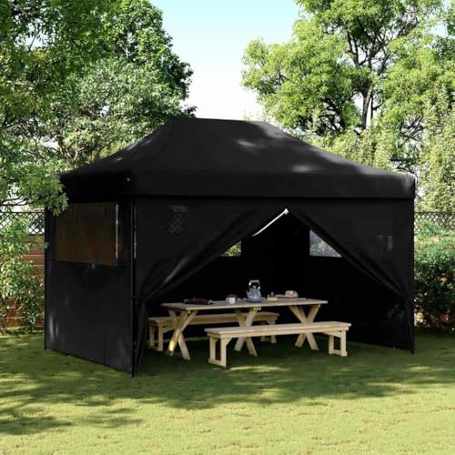 Tente de Réception Pliable, Chapiteau d'Extérieur avec 4 Panneaux Latéraux, Structure Acier et Toit Imperméable, Design Pop-Up, pour Jardin, Événements, Fêtes, Couleur Noire, 410 x 279 x 315 cm