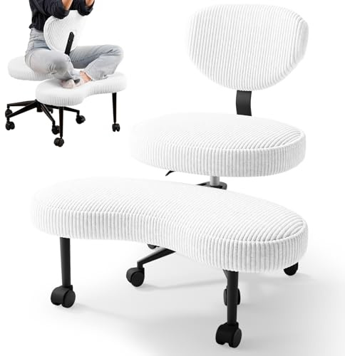 HOMRELEXA Cross Legged Office Chair, 360° Swivel Ergonomic Kneeling Chair, Criss Cross Desk Chair with Ajustable Height, ADHD Meditation Chair, White