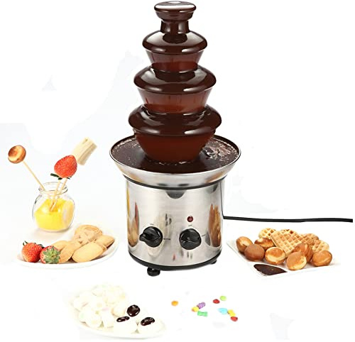 ZOCWJK Stainless Steel Electric Chocolate Fountain, 3 Tier Fondue Set, Professional Home Chocolate Fountain with Hot Melting Pot Base for fies,